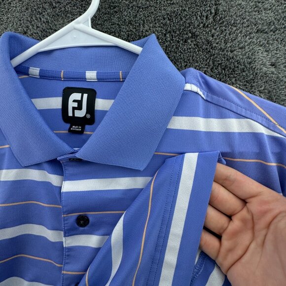 Footjoy Short Sleeve Golf Polo Shirt Blue Striped Medium Stretch 1908 Mystery - Picture 14 of 16